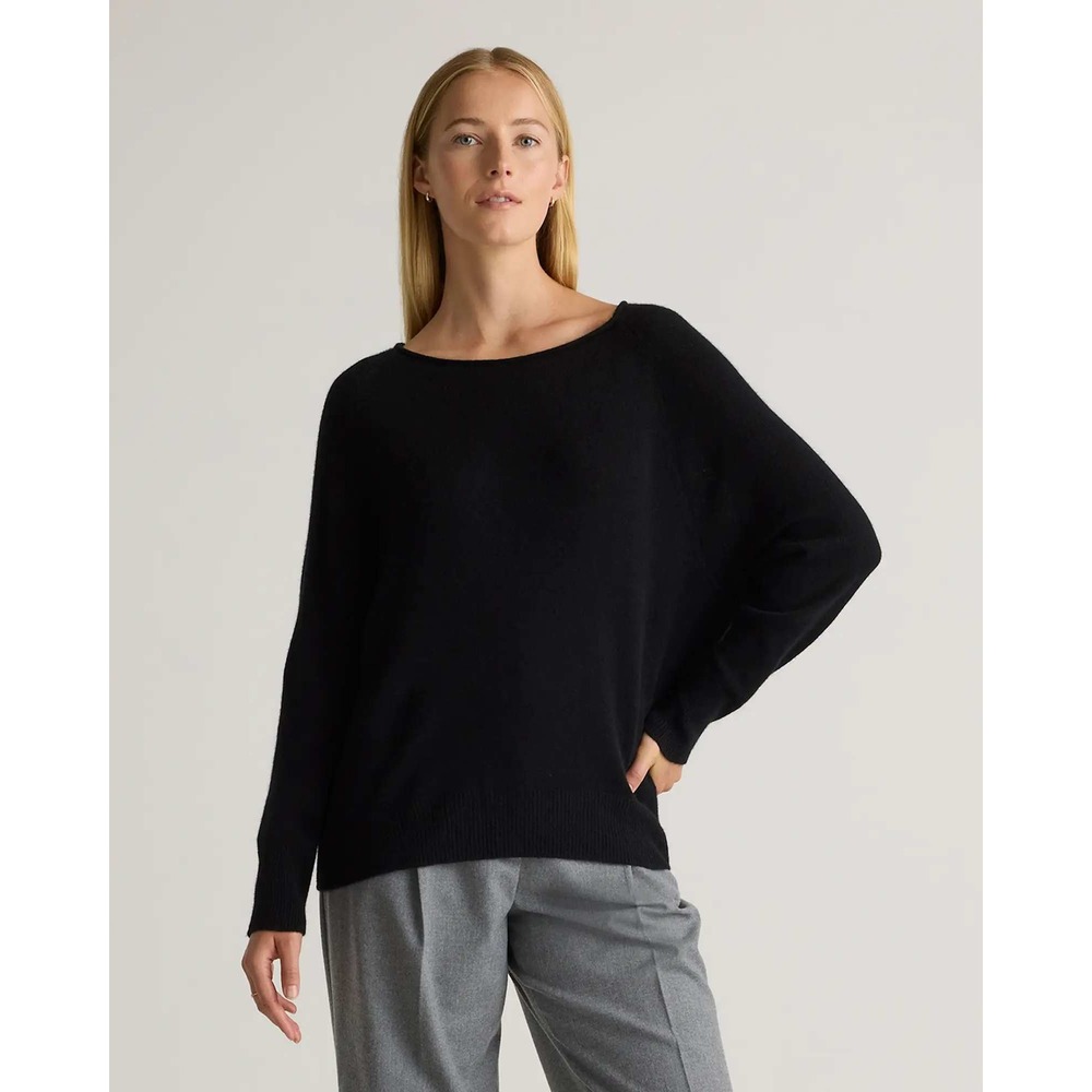 Quince Mongolian Cashmere Boat Neck Sweater Black XS Relaxed Fit NWT